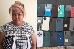 Photo collage of a suspected 'mchele' lady and mobile phones recovered at her apartment.